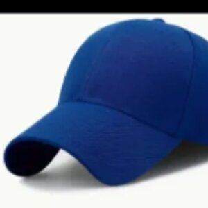Blue baseball cap for men and women. Adjustable Velcro strap in the back.